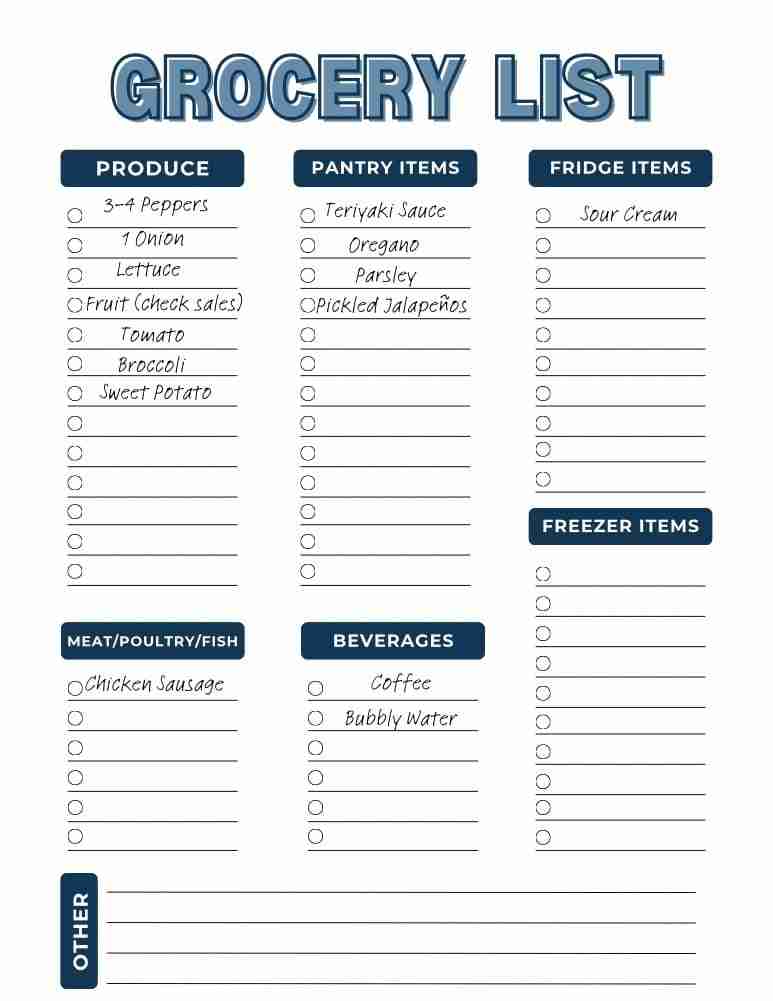 Frugal Meal Planning — Grocery List